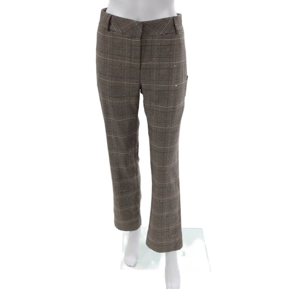 Theo Womens Cropped Plaid Pants Brown Zip Inseam 32 Size L